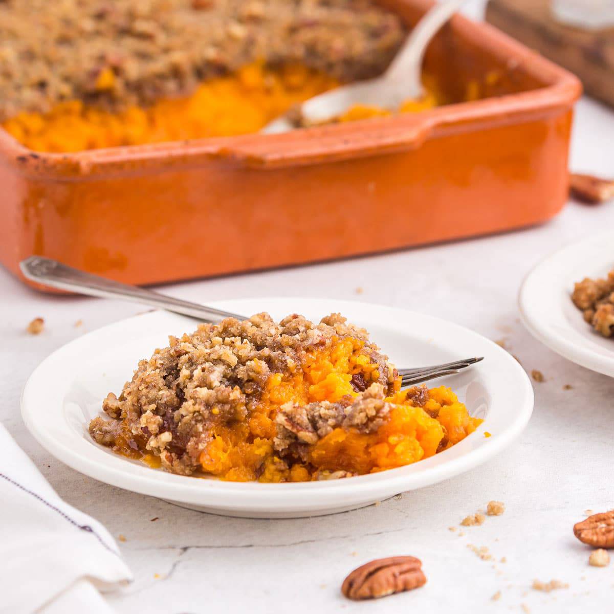 A serving of sweet potato souffle 