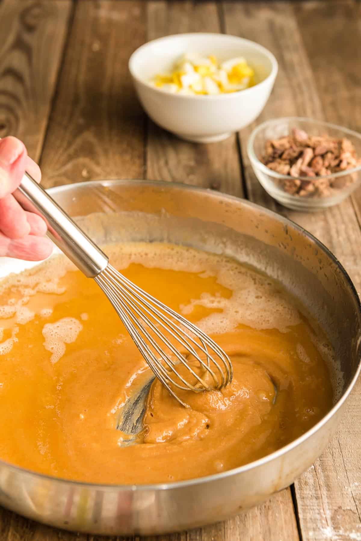 Making a roux in a pan.