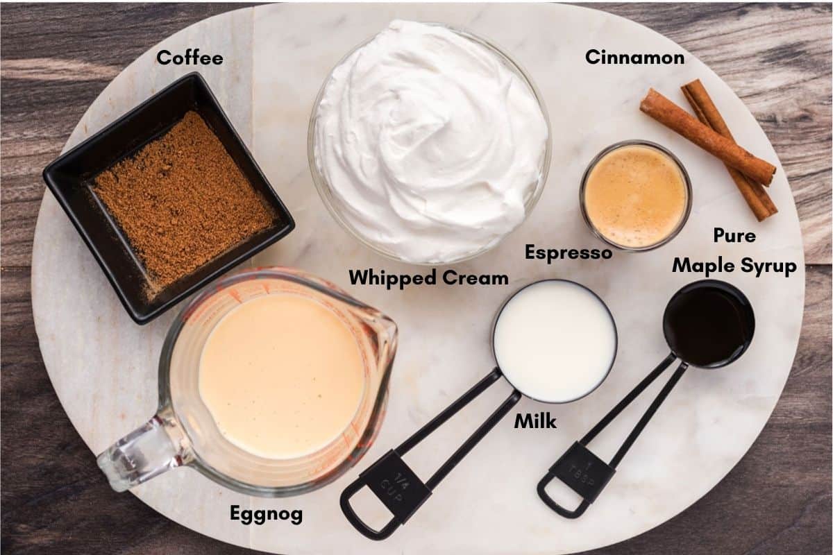 The ingredients for eggnog latte Ingredients for eggnog latte