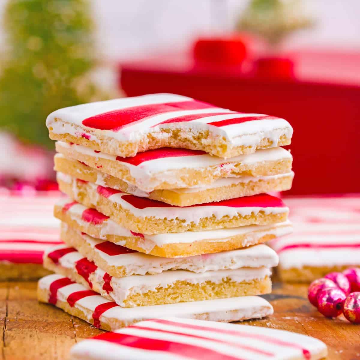 stack of peppermint sugar cookies Stack of red striped sugar cookies