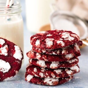 A stack of red velvet cookies