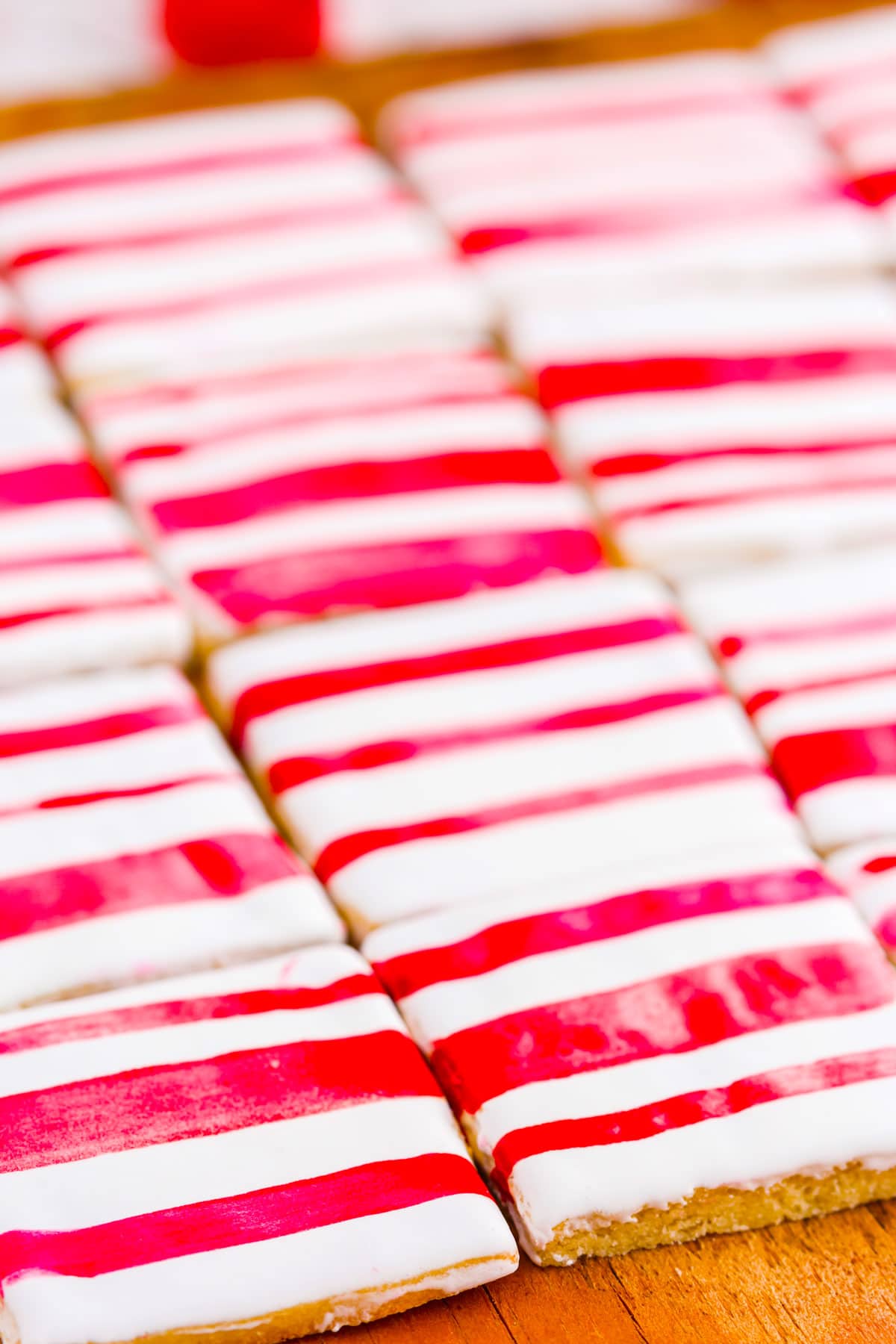 peppermint striped sugar cookies A plate of red-striped cookies