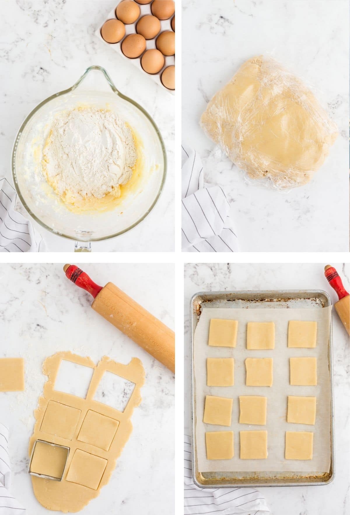 Making a sugar cookie dough Making cookie dough and putting it on a baking sheet