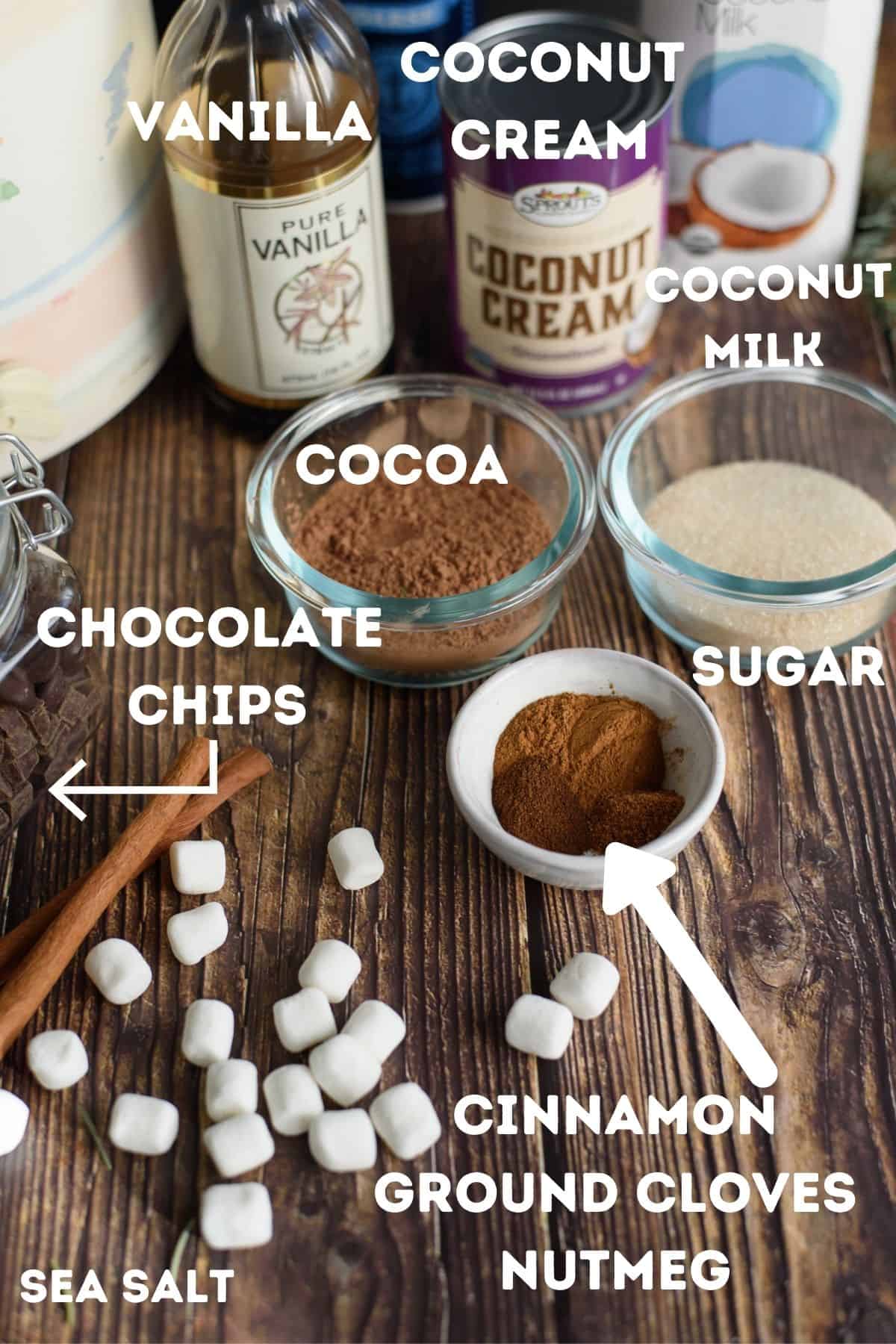 Ingredients for vegan hot chocolate