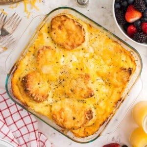 A cheese strata with fresh berries.
