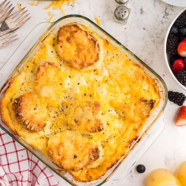 A cheese strata on a table.