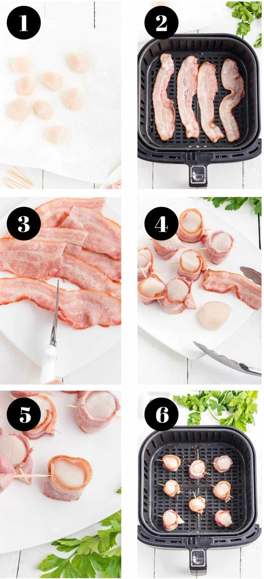 The steps for making scallops in an air fryer