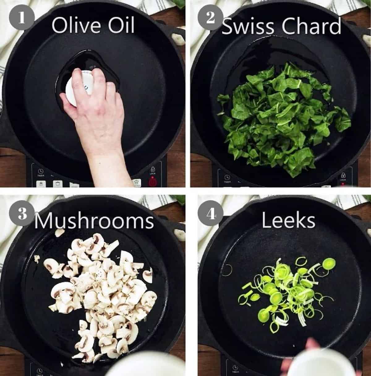 Sauteing vegetables in a cast-iron skillet.