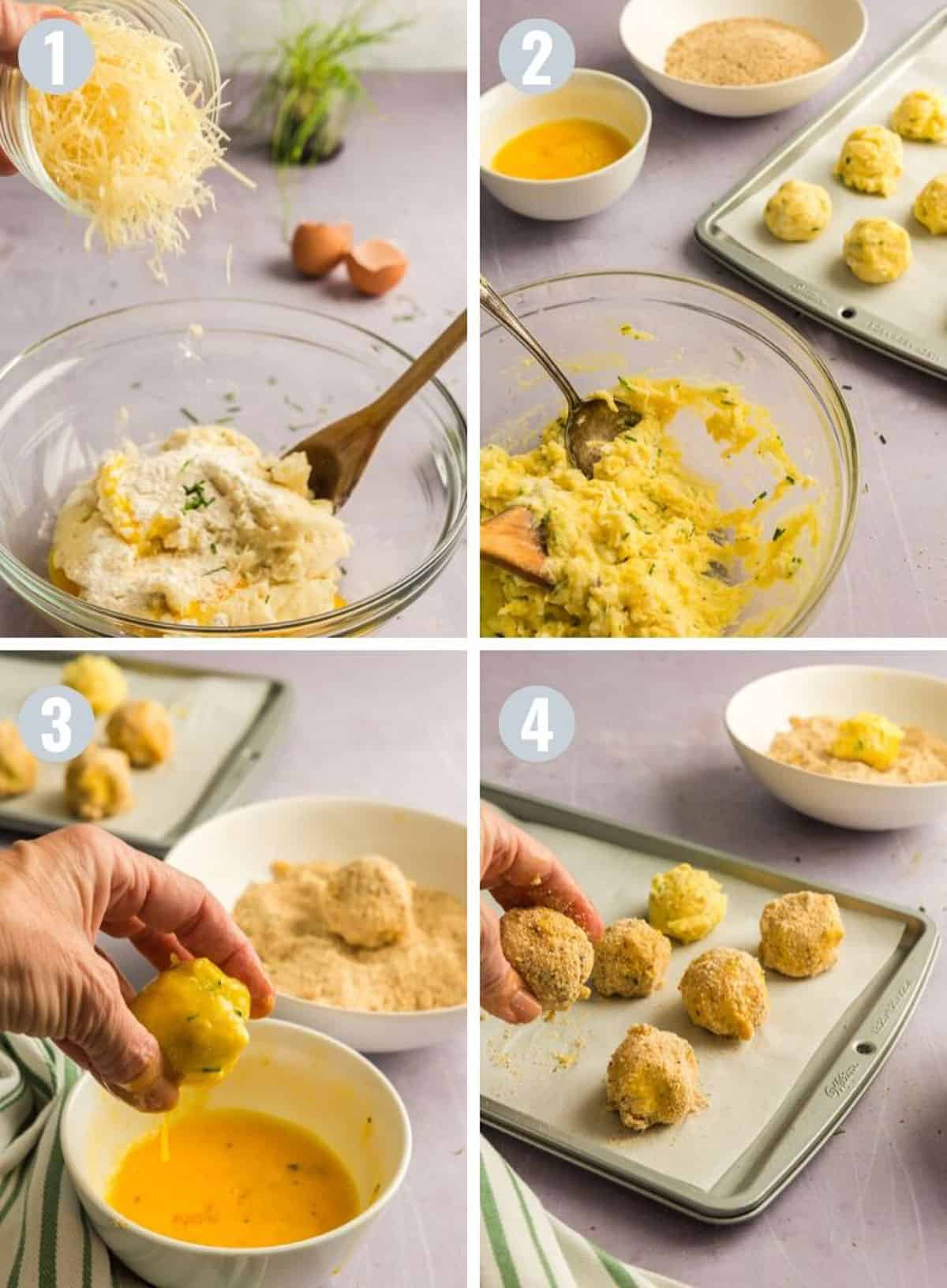 Making croquettes using mashed potatoes.