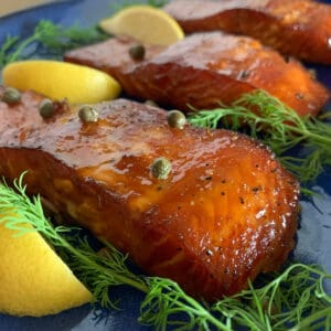 A bunch of smoked salmon