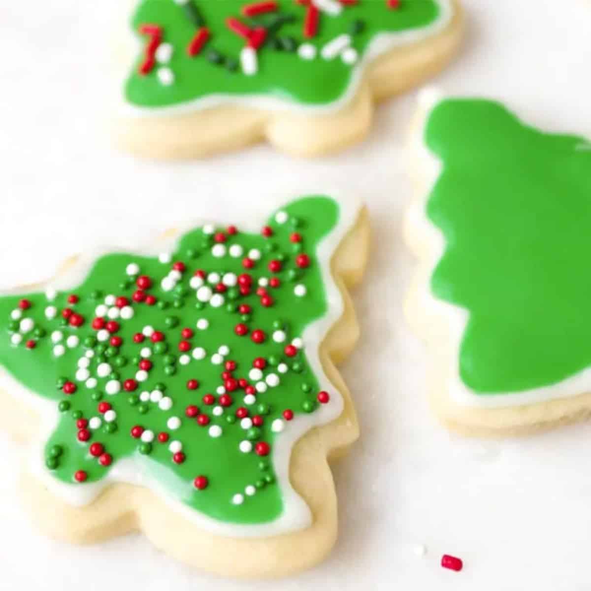 Christmas tree cookies with green frosting.