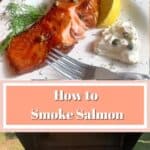 A plate of food and salmon on a grill.