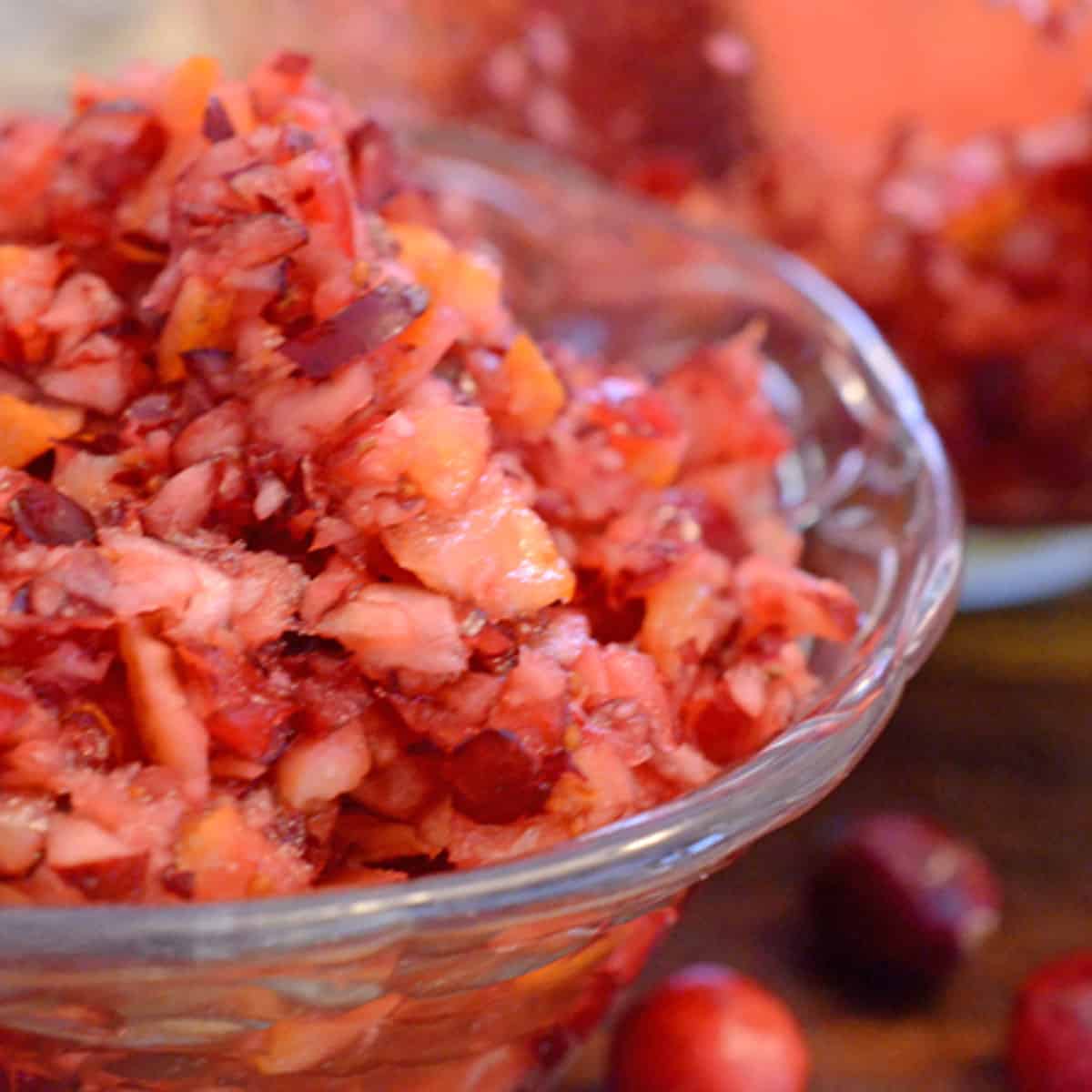 A bowl of fresh cranberry relish.