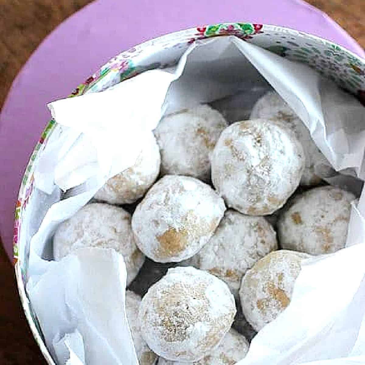 A box of Mexican wedding cookies.