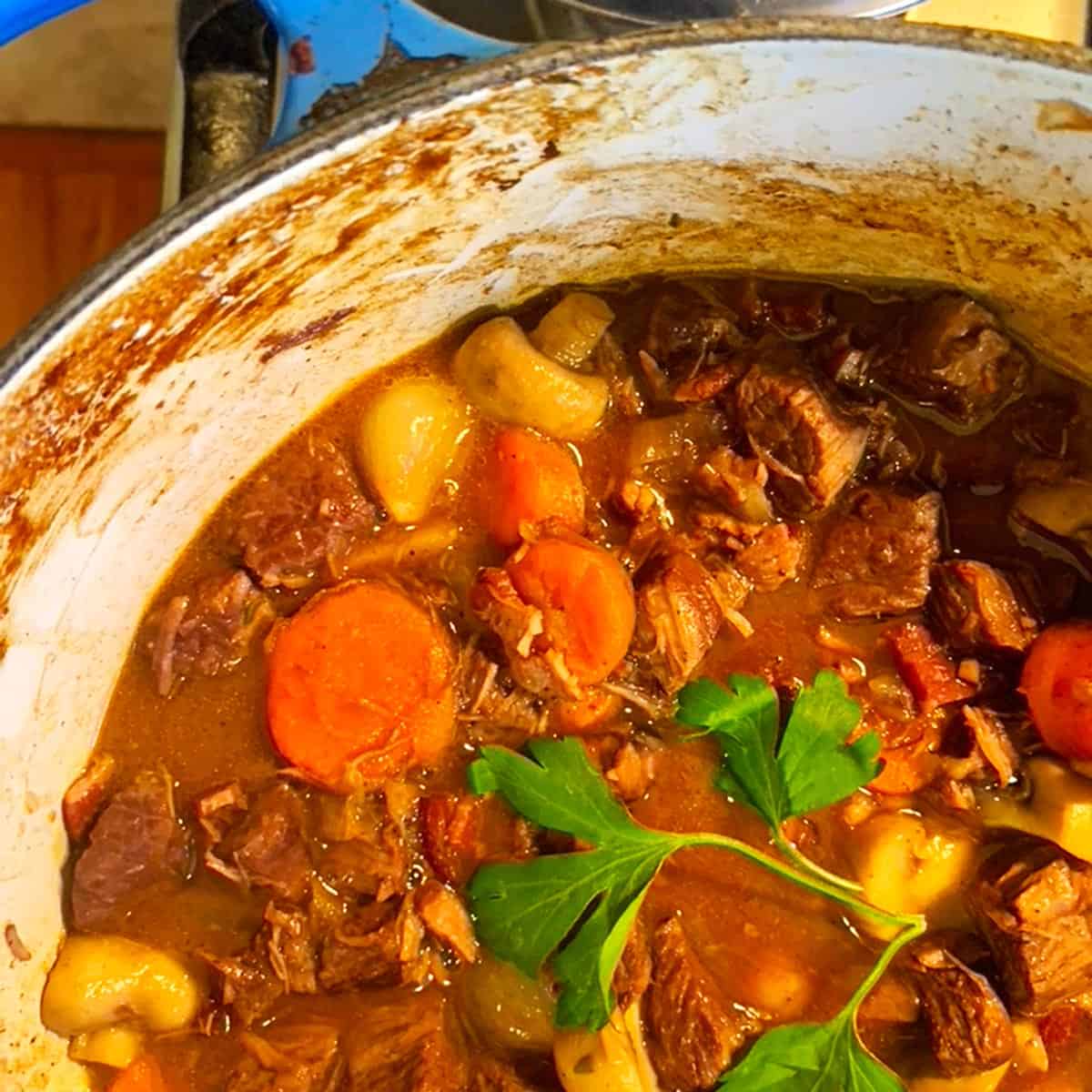 A pot of beef stew.