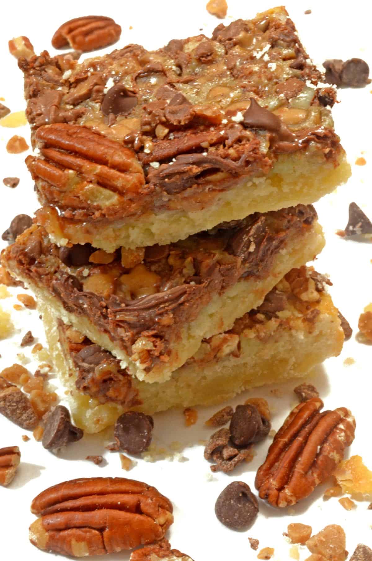 A stack of turtle dessert bars.