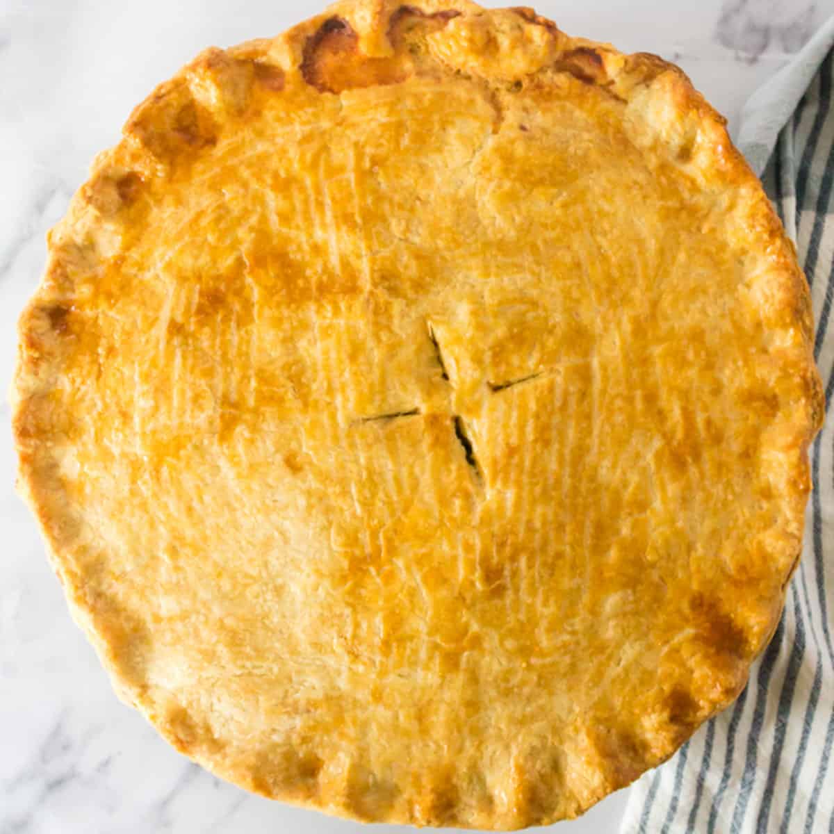 Overhead view of freshly baked pot pie.