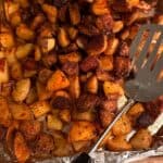 a sheet pan of crispy potatoes.