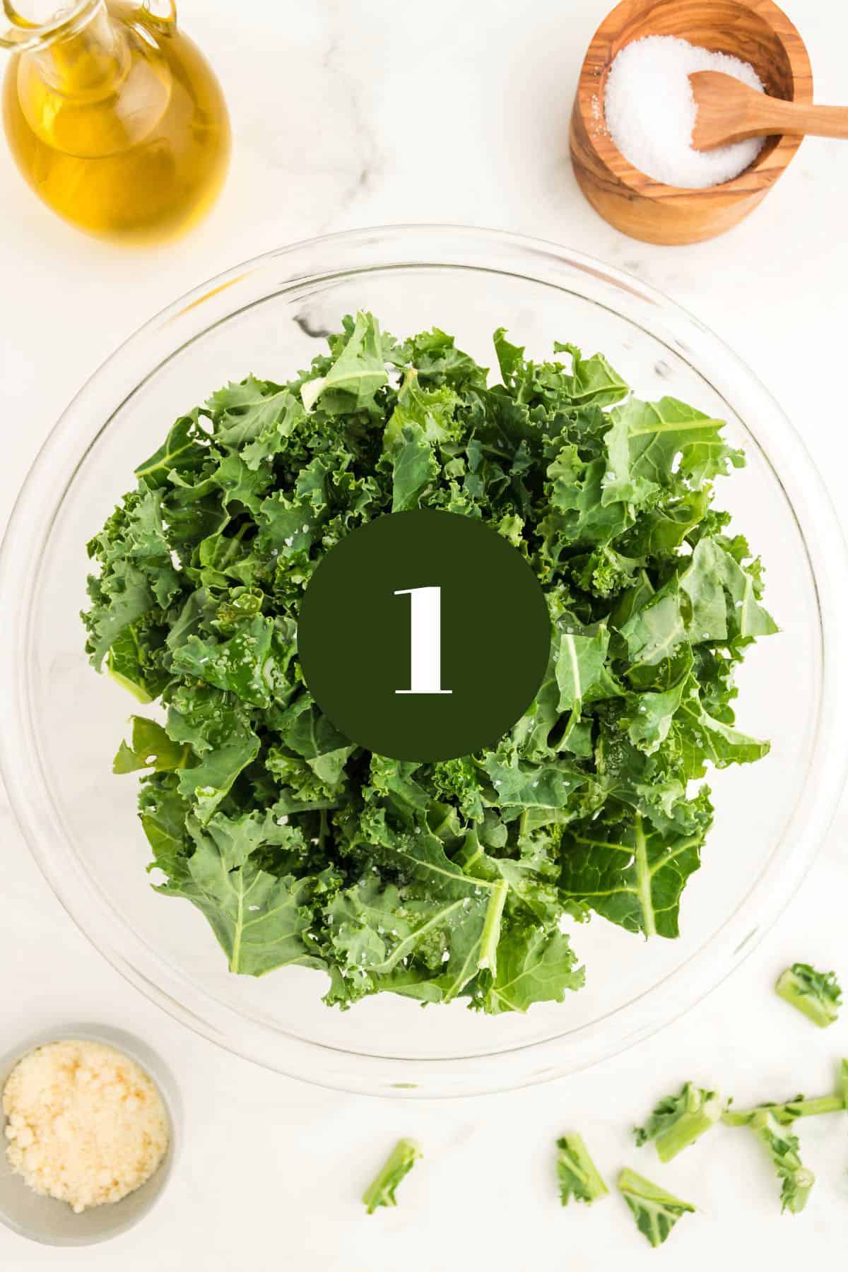 A bunch of kale in a mixing bowl.