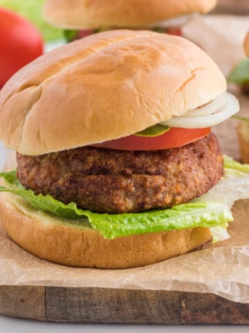 An air fryer turkey burger on a bun.
