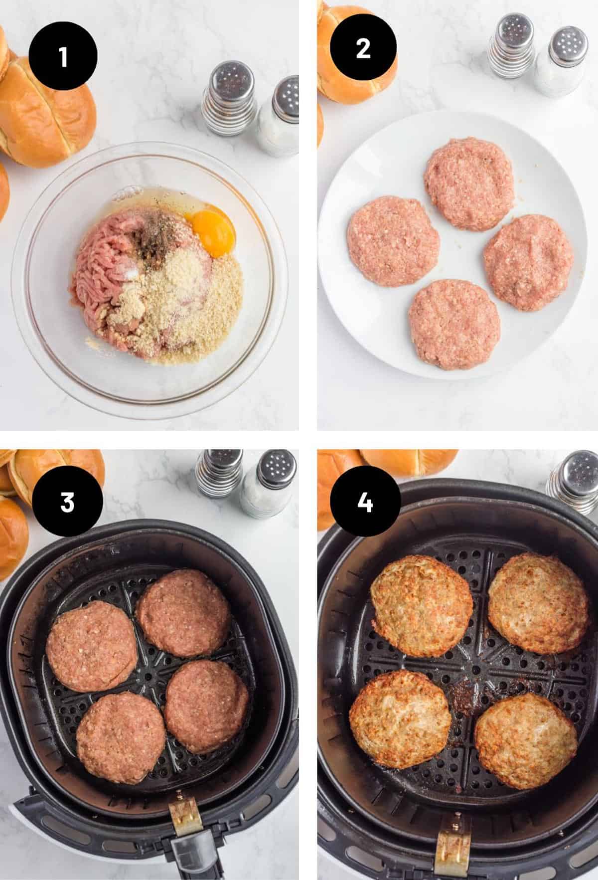 Process steps of making turkey burgers in an air fryer.