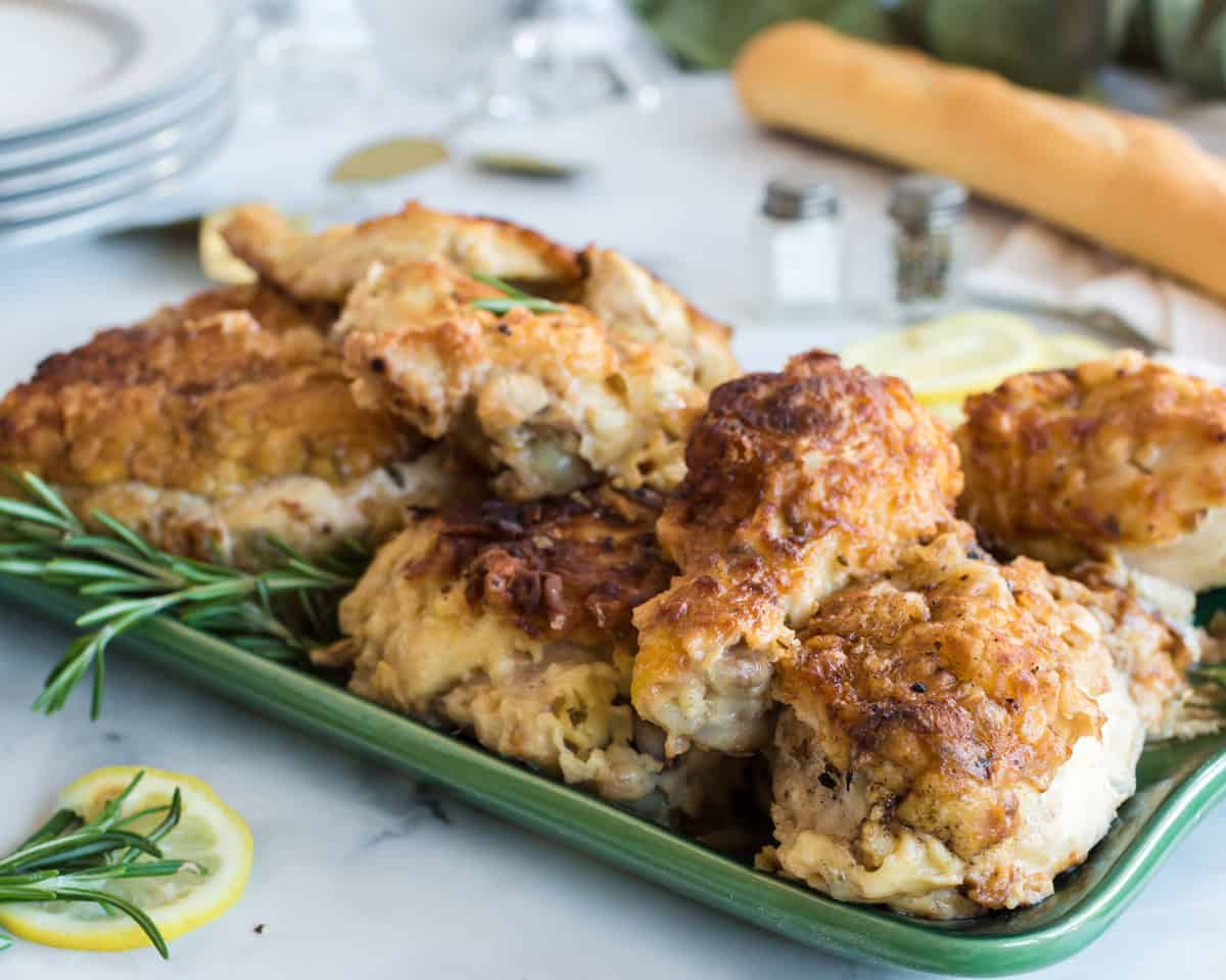 A platter of crispy chicken pieces.