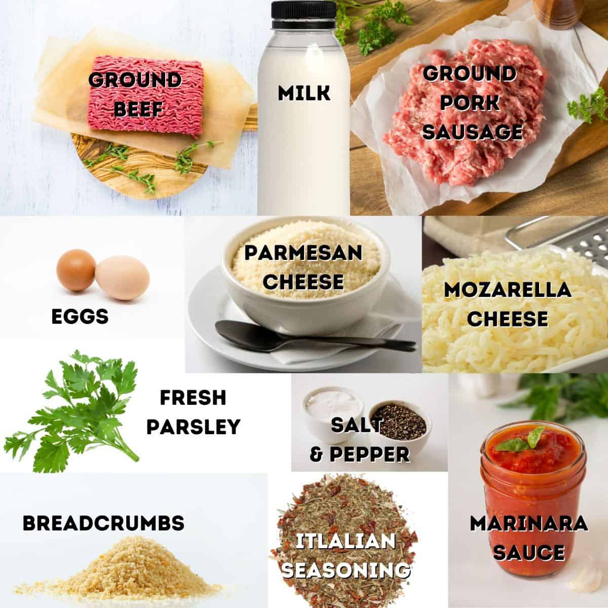 Ingredients for meatballs.