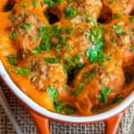 A pan of baked meatballs.