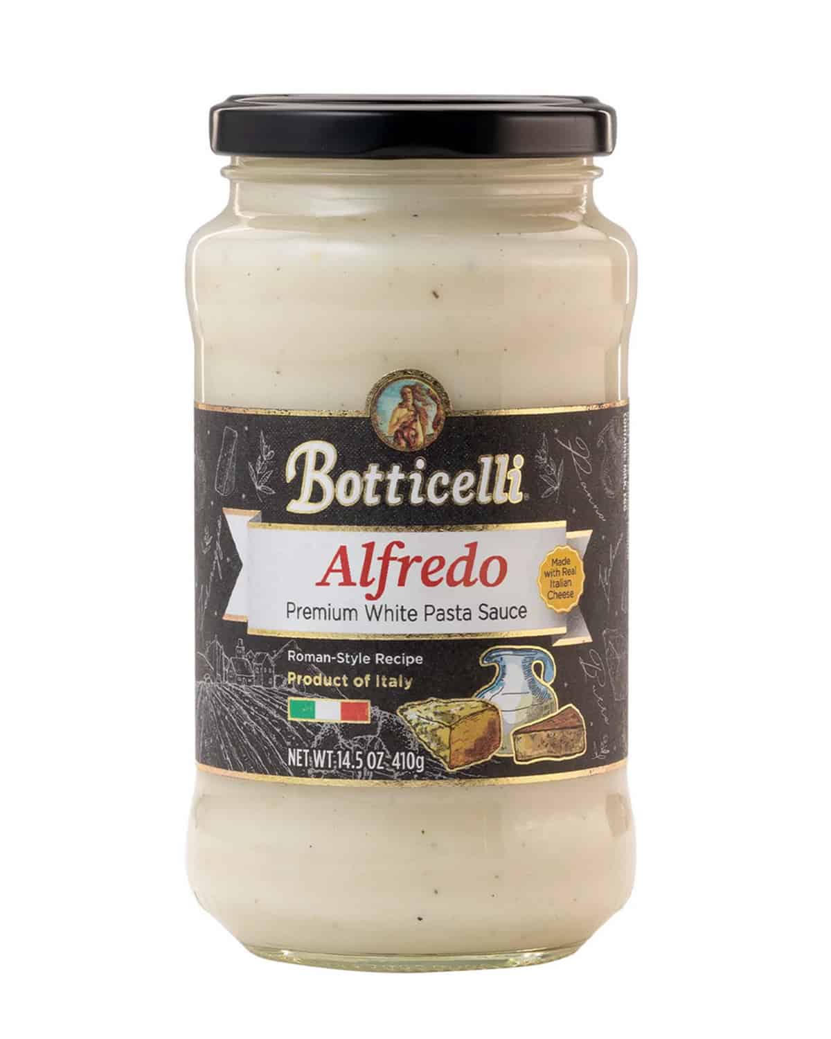 A jar of alfredo sauce.