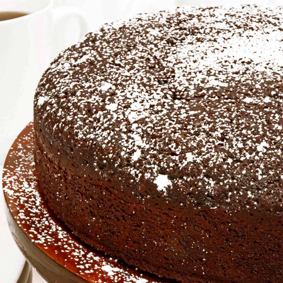 A round chocolate cake.