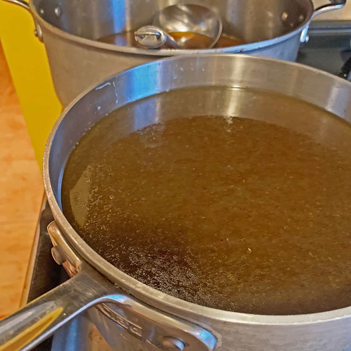 A pot of brown stock.