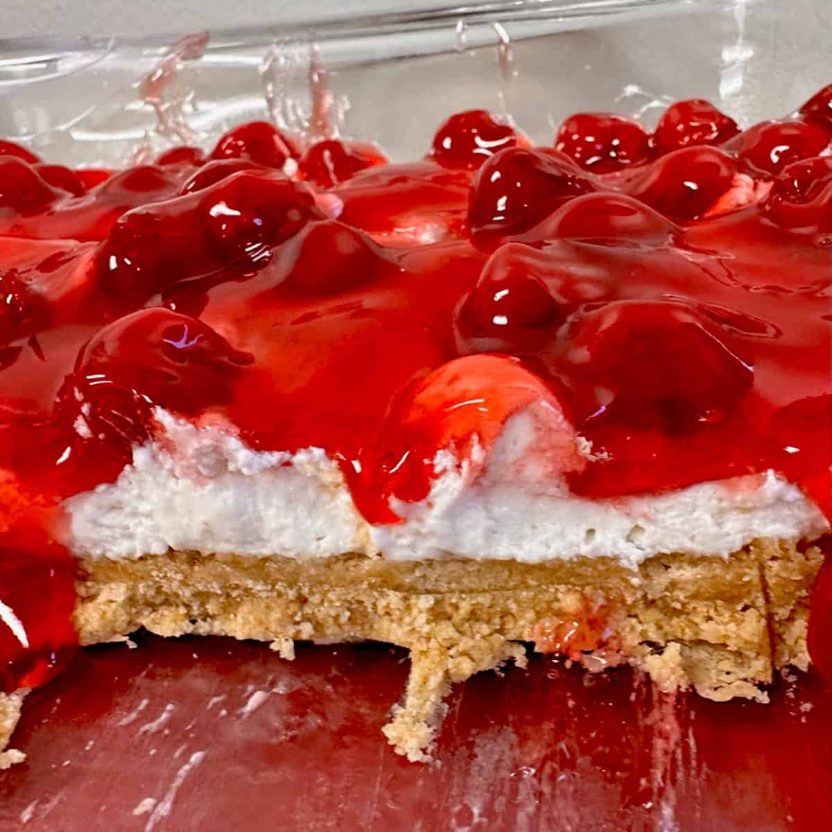 A cherry dessert in a pan.