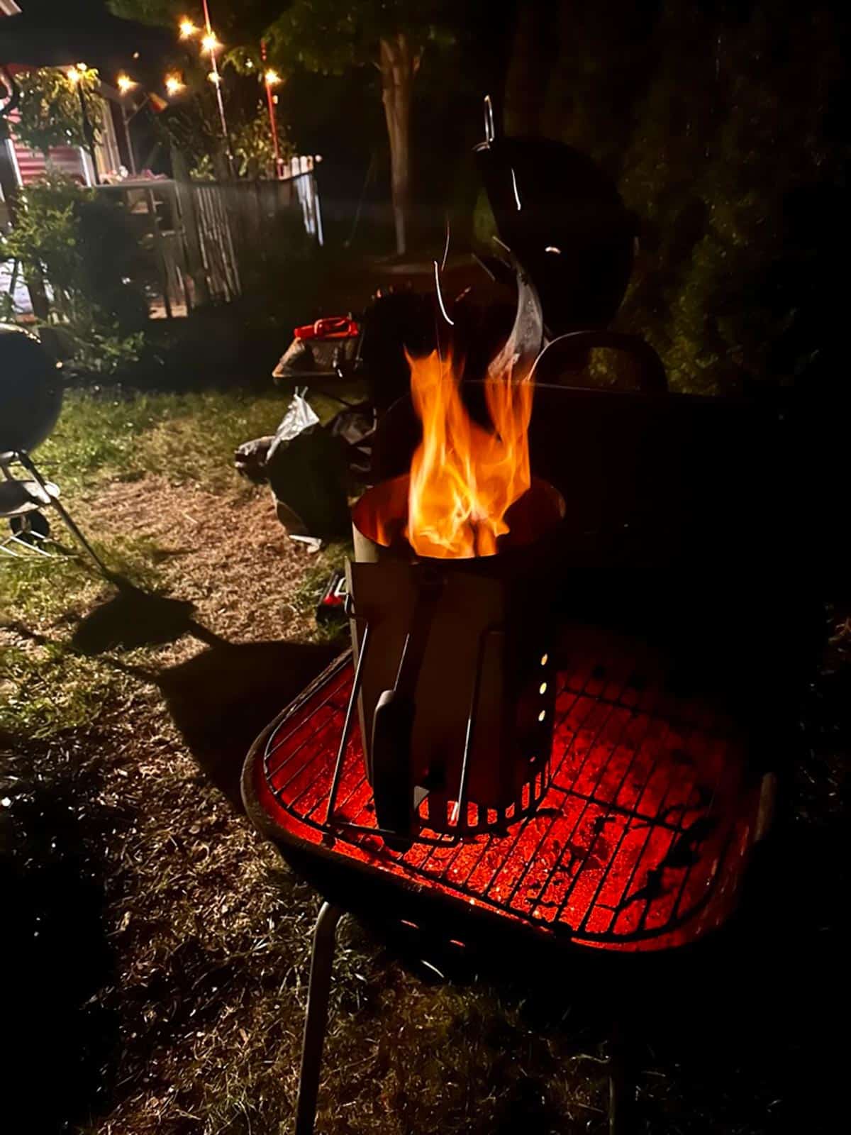 Starting a fire with a charcoal chimney.