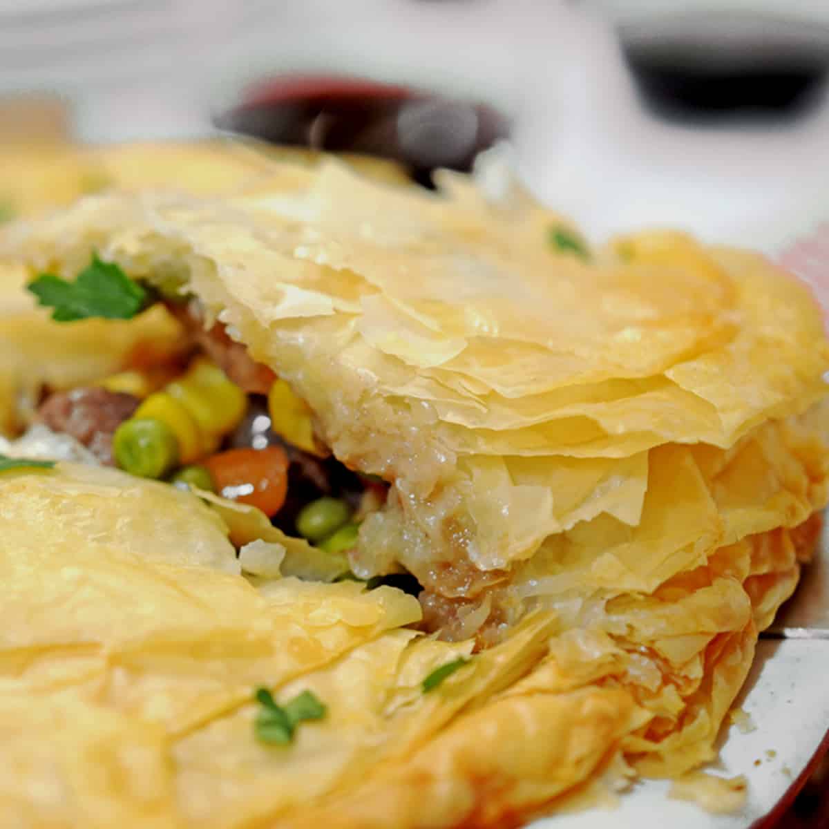 A Flaky slice of pot pie.