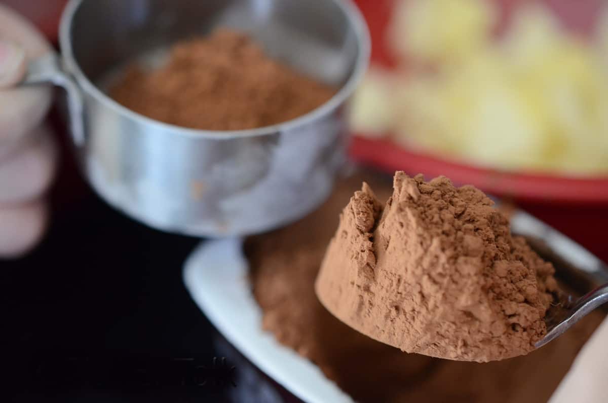 Measuring some ingredients to make brownies.