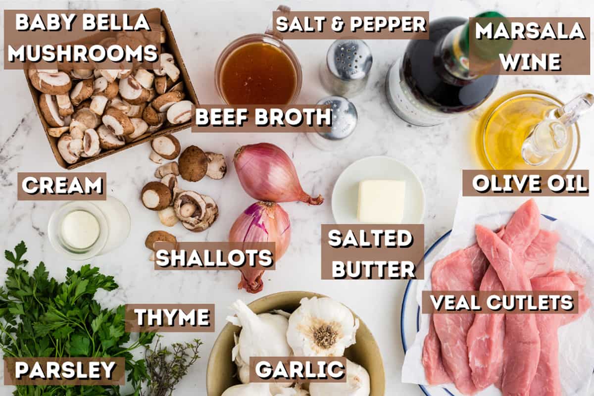Ingredients used to make veal Marsala.