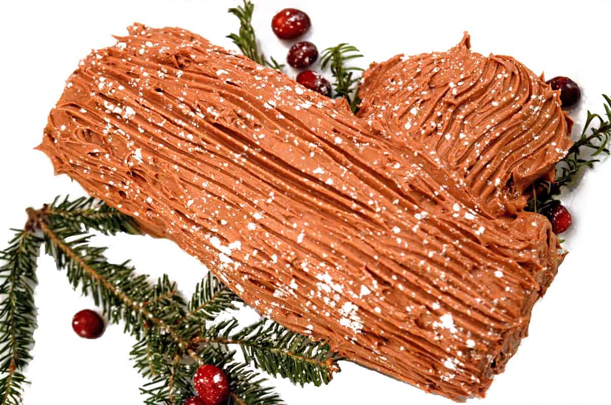 Overhead view of a Bûche de Noel.