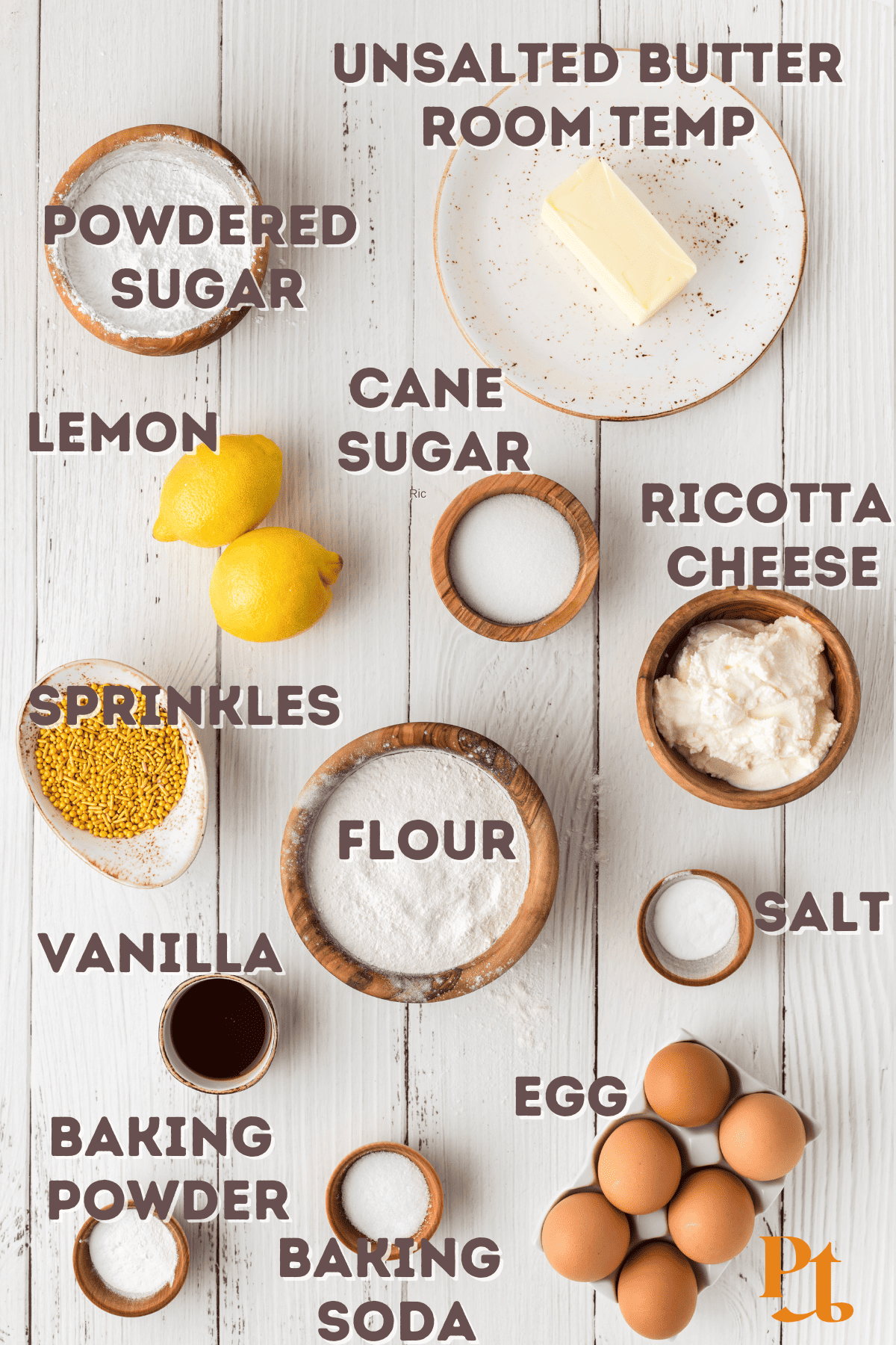 A bunch of ingredients for baking.
