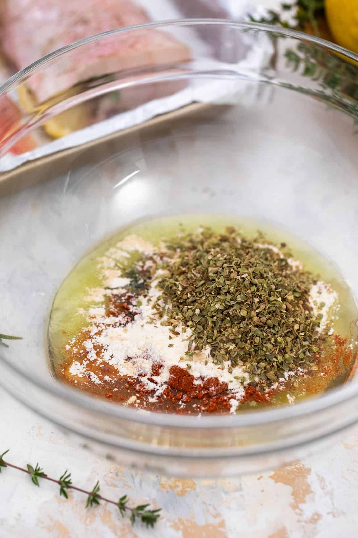 A bowl of herbs.