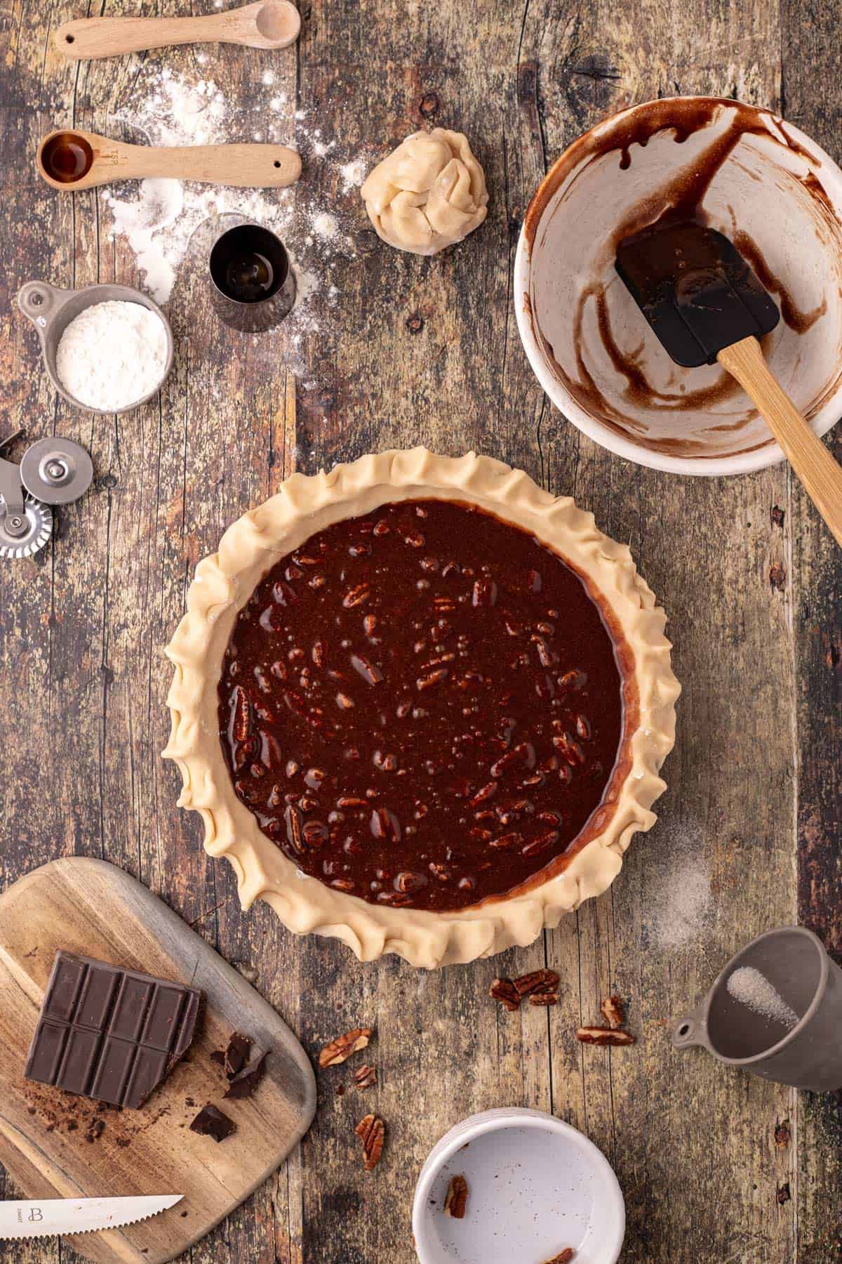 An unbaked chocolate pie.