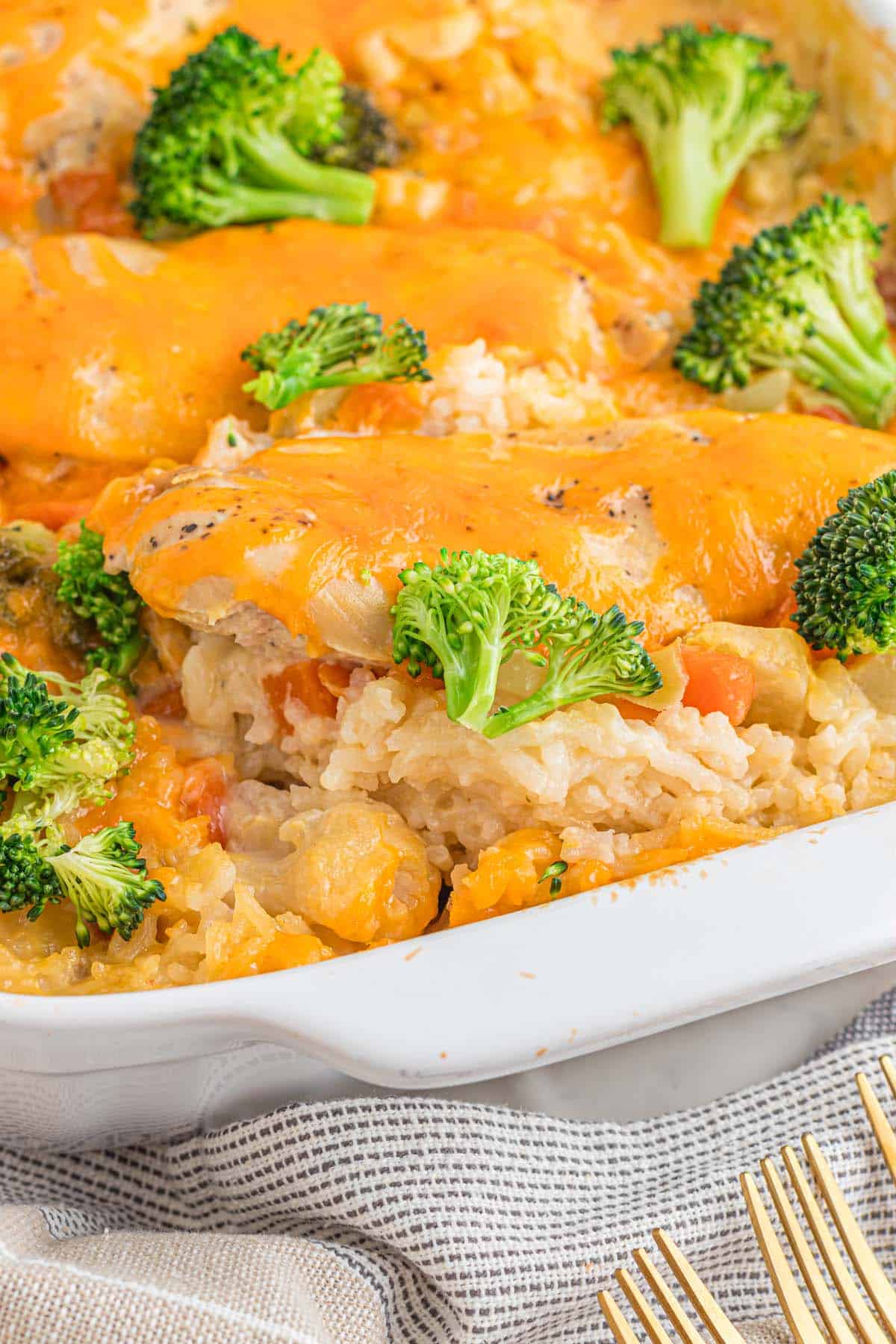 A cheesy chicken and rice casserole.