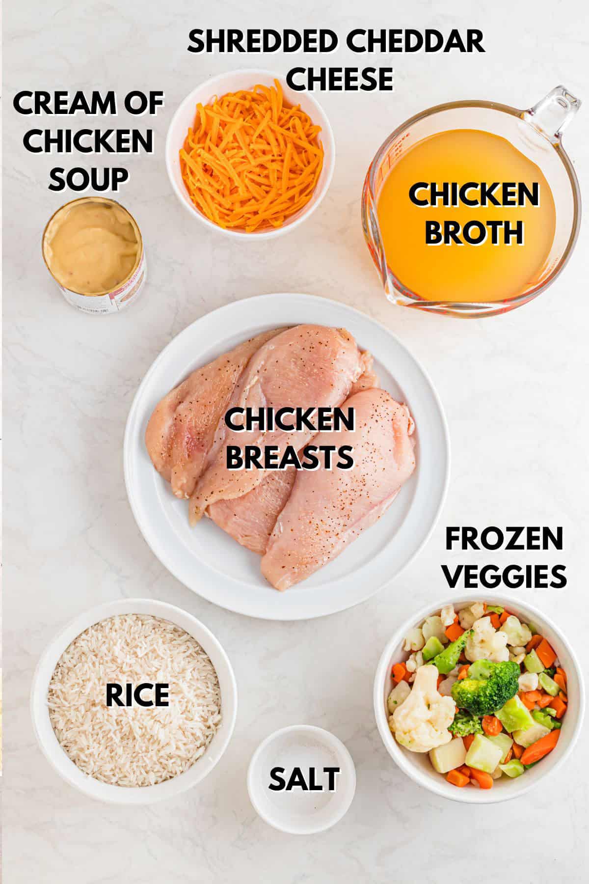 Chicken breasts and other ingredients for a casserole.