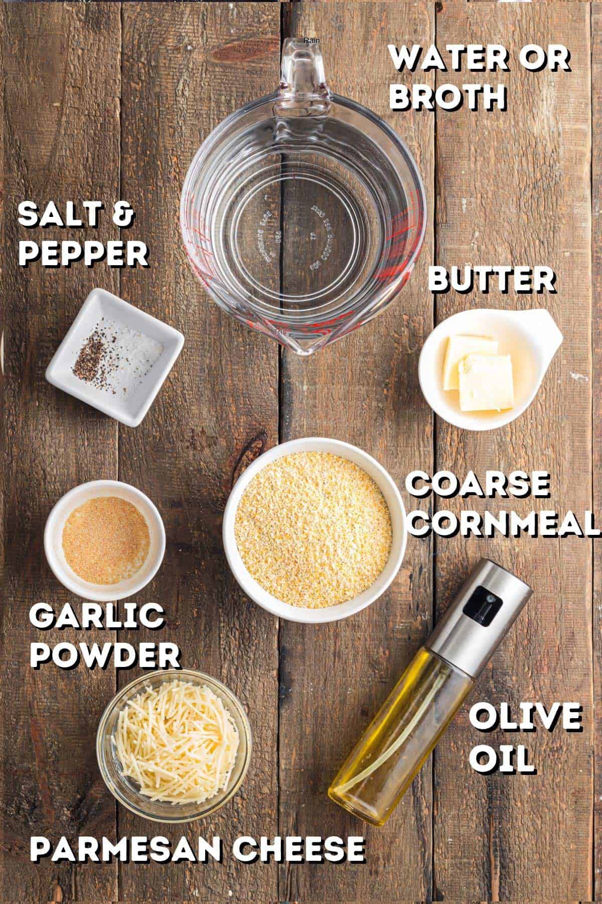 Coarse cornmeal and other ingredients for homemade polenta.